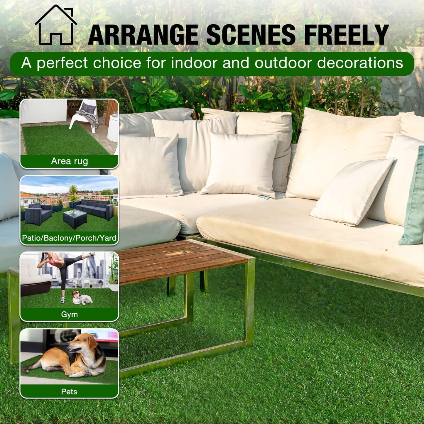 XLX TURF 2FT X 6FT Artificial Turf Runner Rug Indoor Outdoor - Realistic Narrow Fake Grass Carpet Patio Balcony Floor Covering - Pets Friendly & Drainage Dog Grass Pad