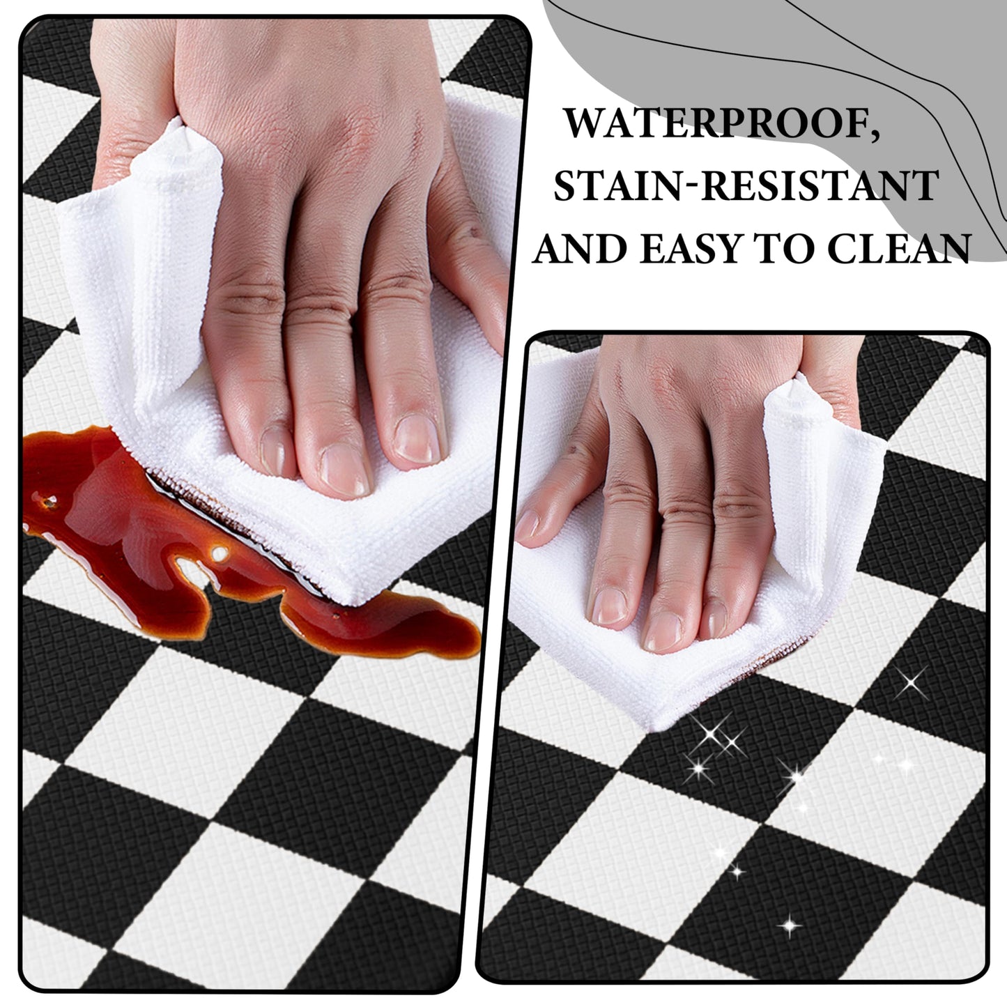 VivaNest Black Checkered Grid Checkerboard Kitchen Rug Sets [2 PCs], Anti-Fatigue, Waterproof Non-Slip Kitchen Mats Heavy Duty Ergonomic Comfort Foam Rug for Floor, Home, Laundry,17"x29"+17"x47"
