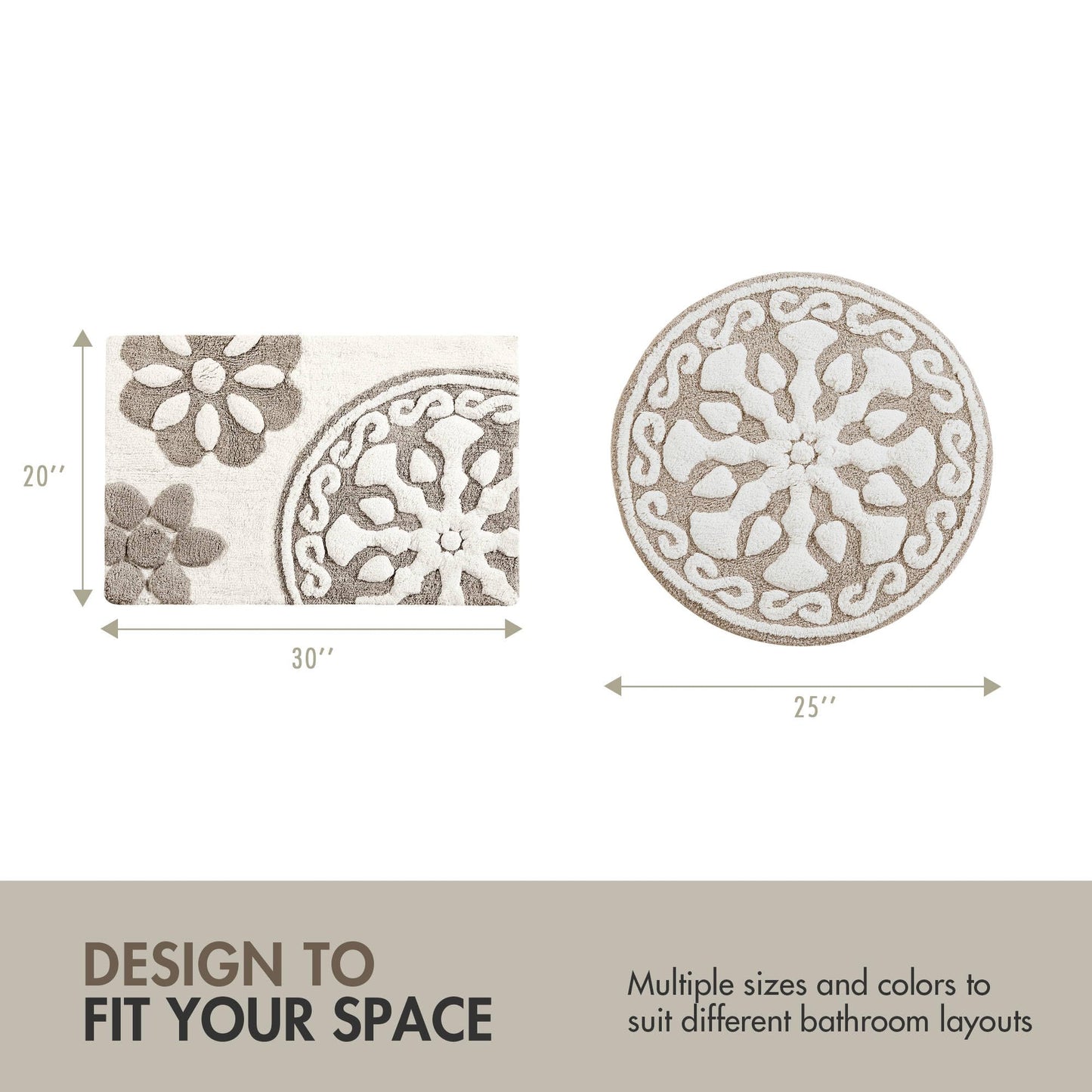 Madison Park Casablanca 100% Cotton Tufted Bathroom Rugs Luxurious Plush Medallion Floral Pattern Bath Mat Absorbent, Quick Dry, Spa Design Shower Room Décor, Round 25", Taupe