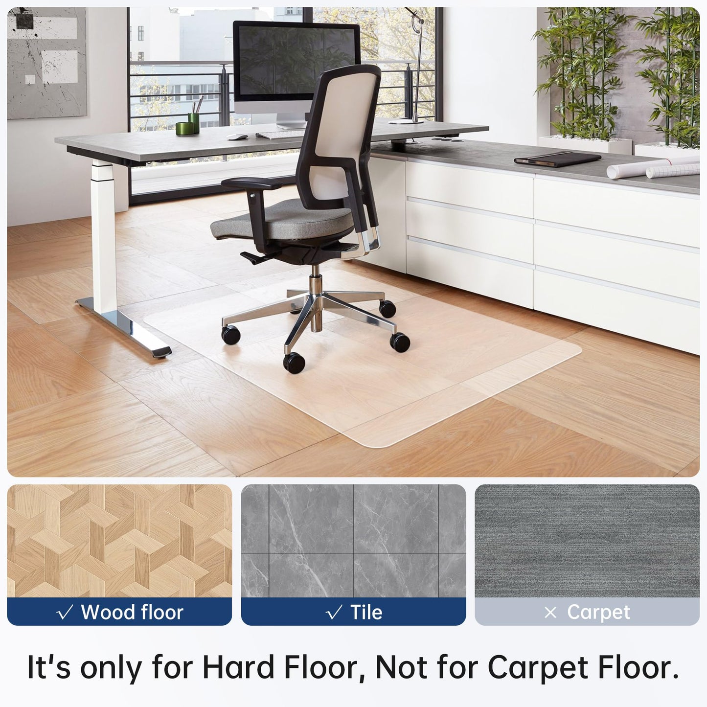 Cybstrax Office Chair Mat for Hardwood Floor - 45 x 53'', Transparent Computer Desk Chair Mat Easy Glide Floor Protector Mat for Rolling Chairs Office & Home