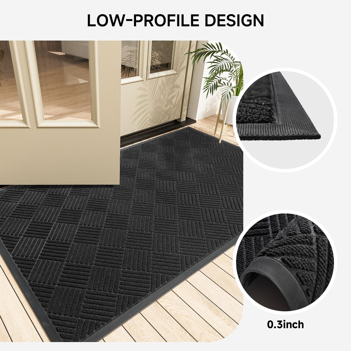 100pointONE Front Door Mat, Heavy Duty Indoor Outdoor Doormat, 48" x 36" Low Profile Outdoor Mats for Home Entrance, Stain and Fade Resistant Welcome Mat Ideal for High Traffic Area, Diamond Black