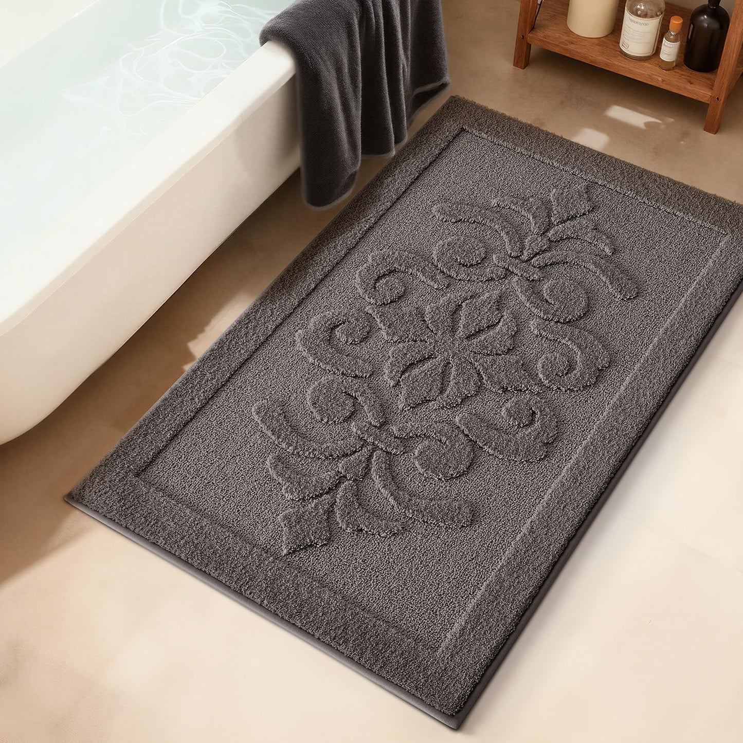 LUMI Ultra Absorbent Bathroom Rug Non Slip Rubber Backing, Machine Washable Bath Mat Soft Premium Microfiber, Elegant Luxury Bath Rugs Quick Dry for Bathtub and Shower Floor, Decor, 24x43