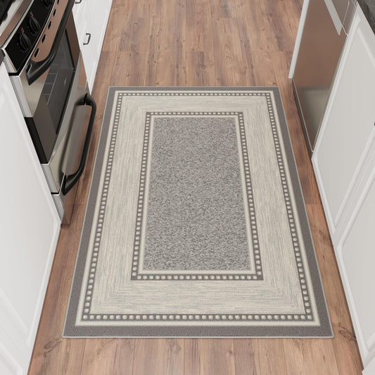 Ottomanson Area Rug 3'3" x 4'7" – Non Slip Rubber Backed Indoor Rug, Low Pile Accent Rug for Living Room, Bedroom, Entryway, Kitchen, Durable Floor Carpet, Border Light Gray