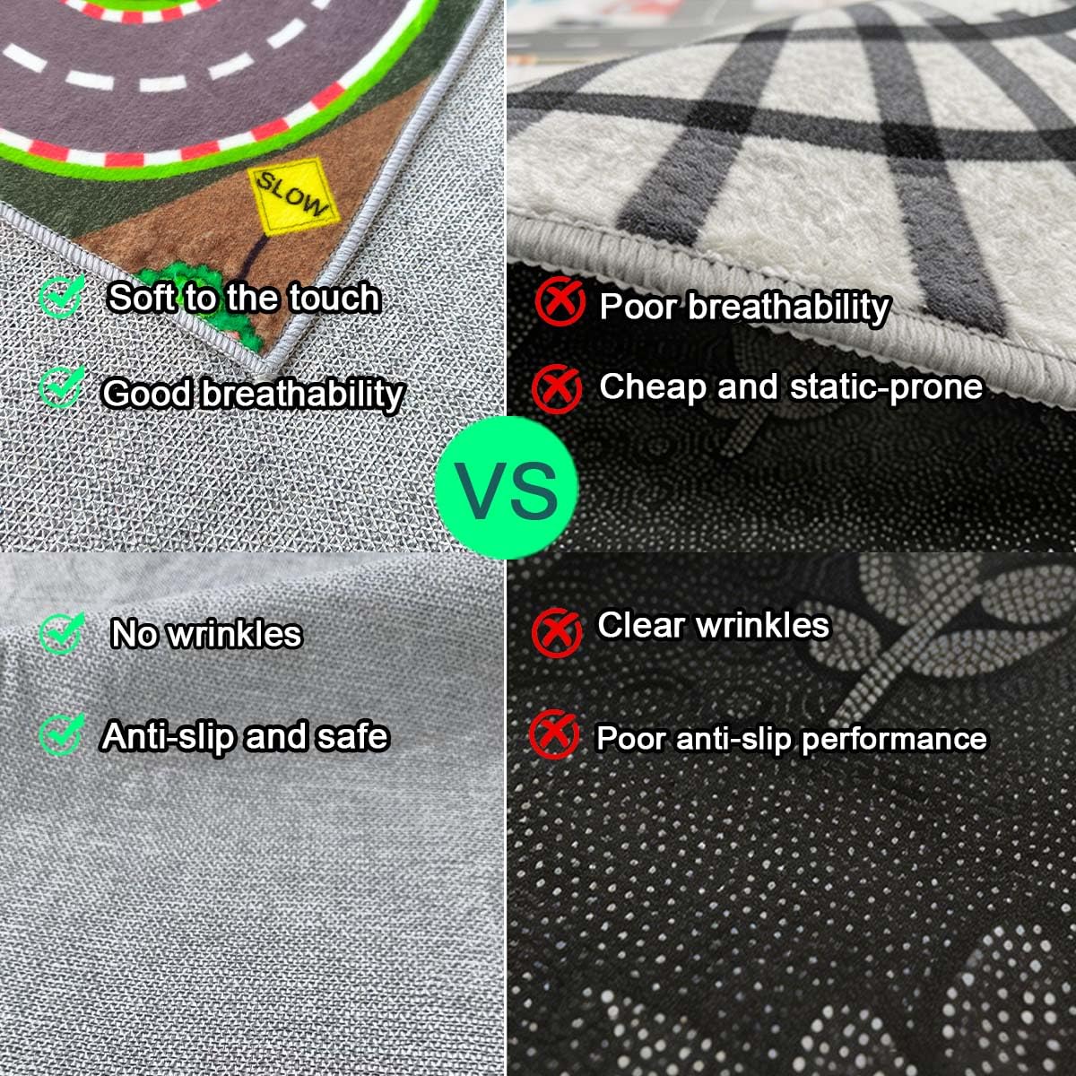 Pyrrhite Kids Rug, Race Track Playmat Rugs 47×31 in Kids Carpet with Rubber Backing, Start and Finish line Racing Track Marking Car Road Race 3D Play Mat Nursery Rugs for Children Bedroom Playroom