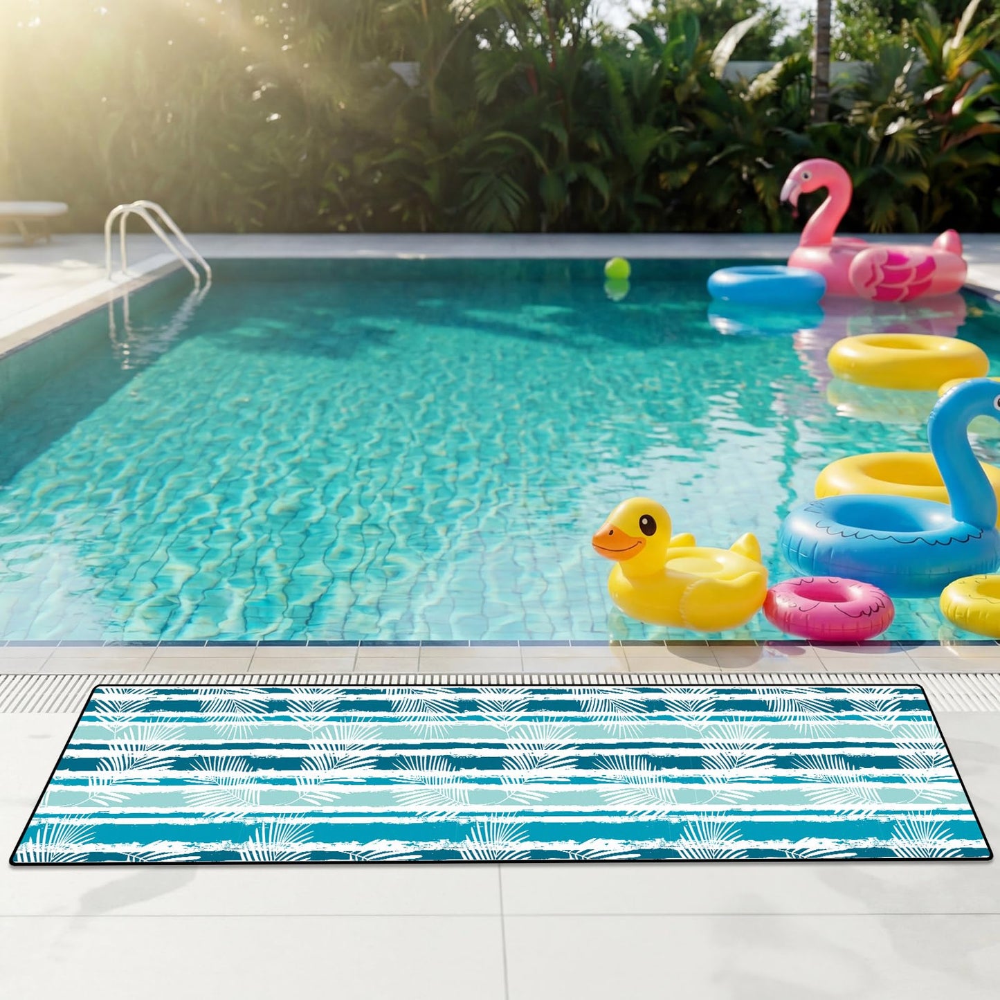 Mindsoft 78.7 x 15.7 Inches Pool Mats for Deck Large Poolside Seating Mat Neoprene Non Slip Swimming Pool Cushions Pad for Deck Outdoor Summer Beach Lounging Poolside Chair Accessories