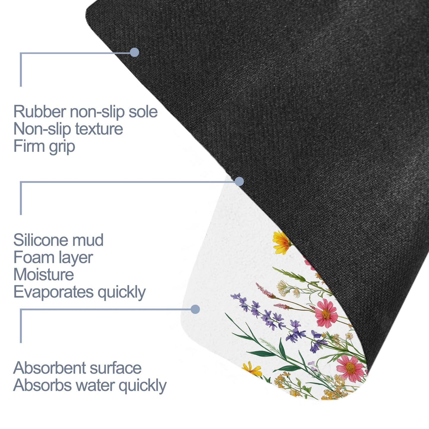 GYYGOO Bath Mats for Bathroom,Spring Wildflower Bathroom Rugs,Rustic Garden Floral Diatomaceous Bath Rug Quick Dry, Non Slip Super Absorbent Low Profile Doormat for Home Kitchen Patio 17 X 29.5 Inch