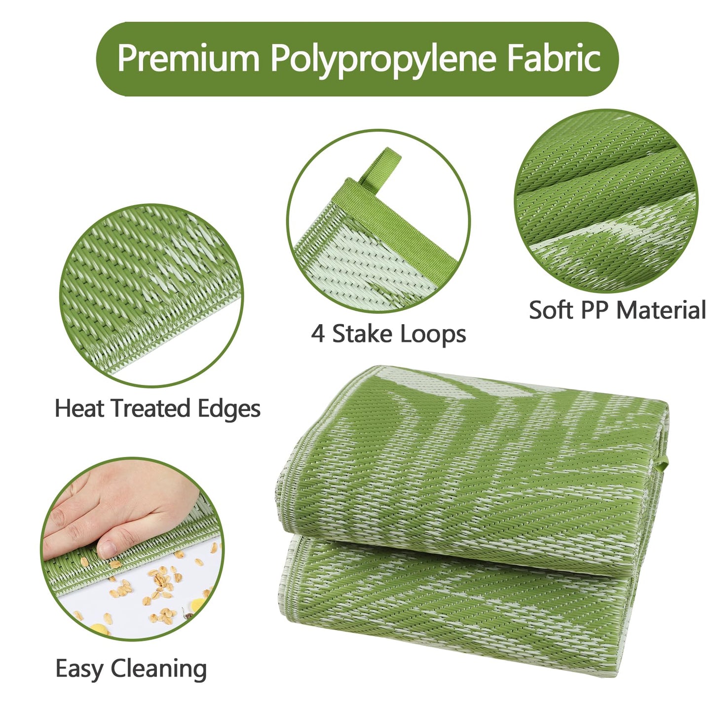 Cekene Outdoor Rugs 6’x9’ Waterproof Outdoor Patio Rug Green Reversible Mats Lightweight Plastic Straw Rug with Carry Bag Portable RV Camping Mat Modern Outdoor Area Rug for Patio Deck Picnic