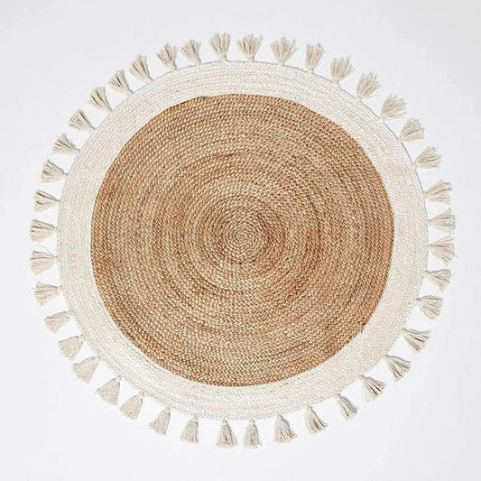 NAMASTE VINTAGE Fringed Braided Round Jute Rug (3' Round)
