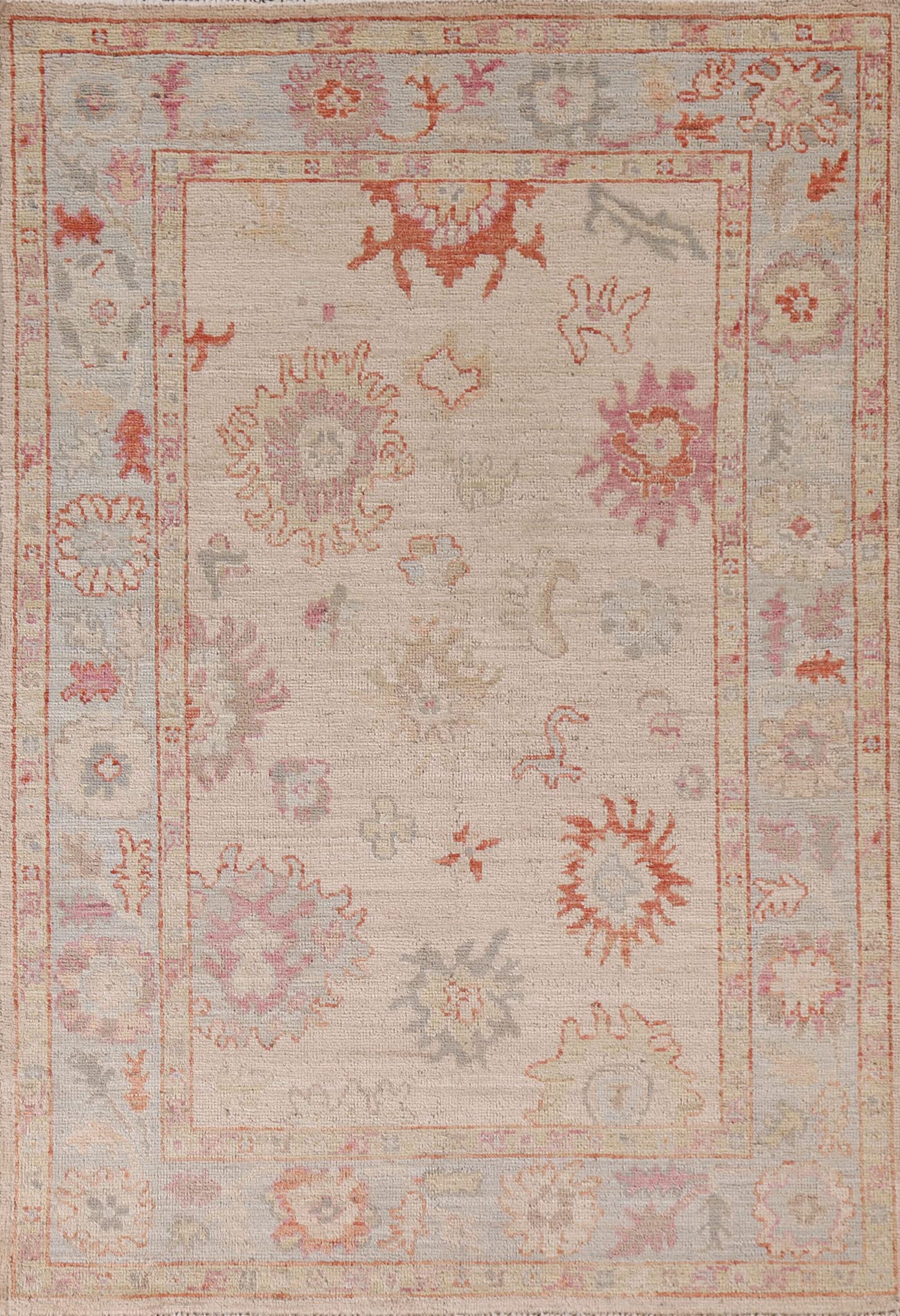 Rug Source Transitional Collection, 4x6 Oushak Rug, Hand Knotted Beige & Ivories Floral Rug, Oriental 100% Wool Carpet for Foyer, Entryway and Hallway
