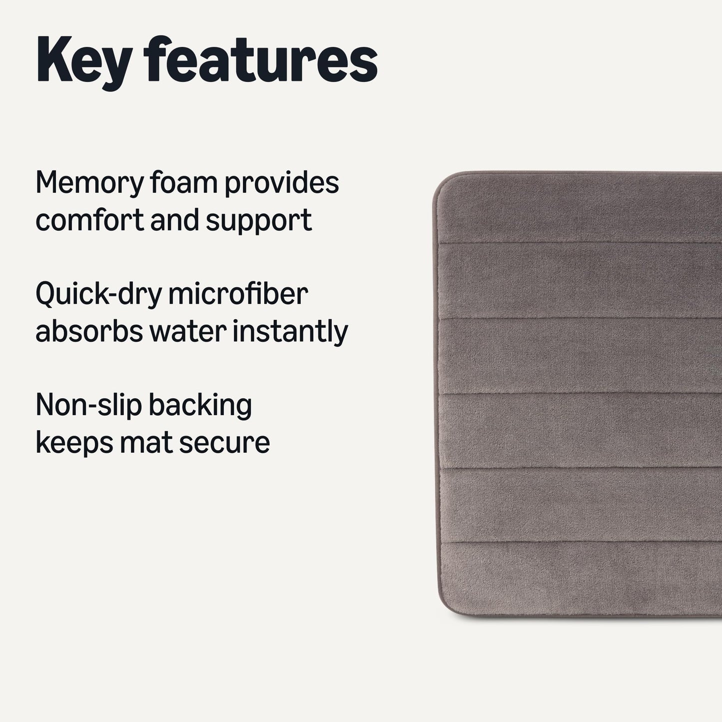 Amazon Basics Bath Mat for Bathroom, Absorbent Plush Memory Foam, Fast Dry Microfiber, Non-Slip, 17 x 24 Inches, Dark Gray