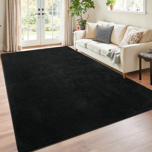 Chicrug 4x6 Minimalist Washable Area Rugs for Bedroom Living Room Classroom, Modern Soft Memory Foam Rug for Kids Nursery, Low Plie Indoor Carpet for Dorm Dinning Office Bedside Room Decor, Black