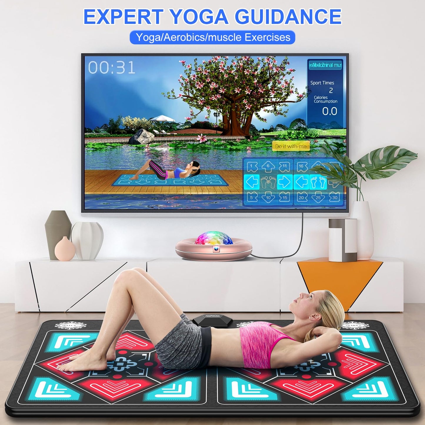 HAPHOM Dance Mat for Kids and Adults, Anti-Slip Wireless Electronic Dance Pad for TV, Plug and Play Sports Dance Mat Game with Smart Camera and 2 Controllers, Gift idea（Classic Snowflake）