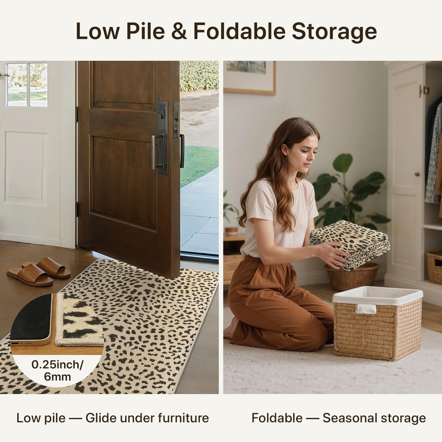 Bavni 5FT Leopard Round Area Rugs for Living Room, Machine Washable Animal Rug Foldable Ultra-Thin Indoor Non Slip Brown Carpet Print Mat,Bedroom Dining Room Home Office, Light Brown