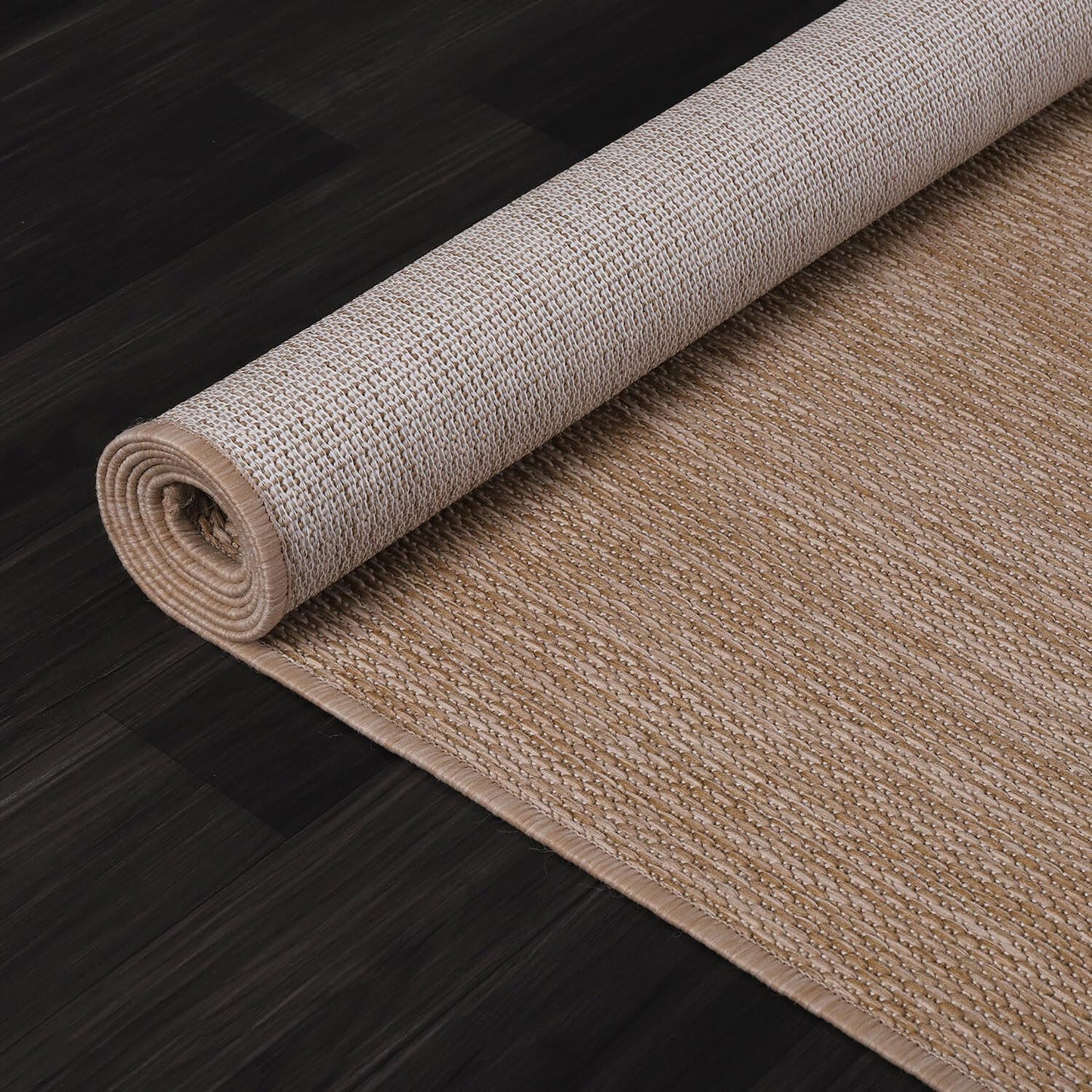 Washable Indoor Outdoor Rug 5x7 Weather Resistant Area Rugs Modern Solid Jute Rug for Porch Deck Balcony Backyard Patio Outside Carpet (5 X 7 Jute Beige)