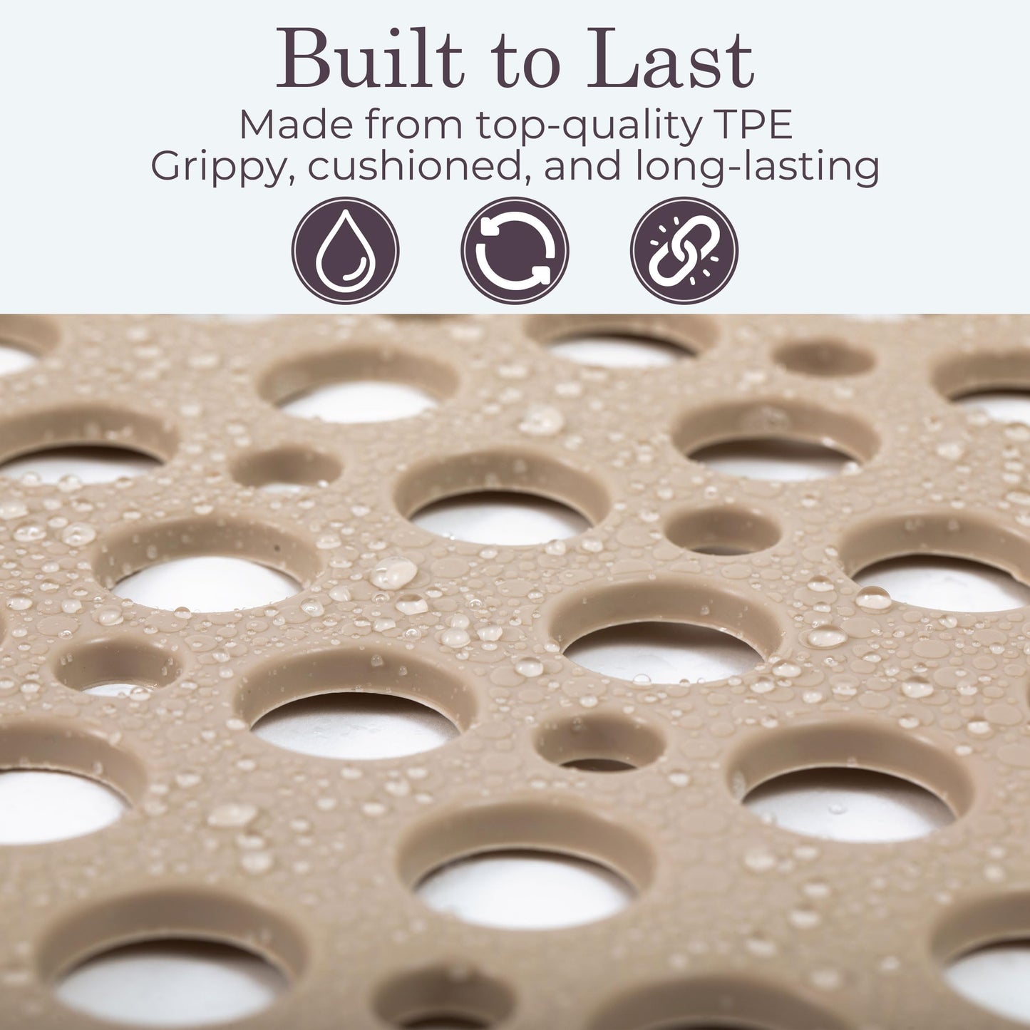 LUMA HOME Non Slip Shower Mat for Bathtub, Beige TPE Bath Mat with Strong Suction Cups, Quick-Dry Drain Holes, Soft Textured Surface, Spa-Inspired, 30x17 Inch