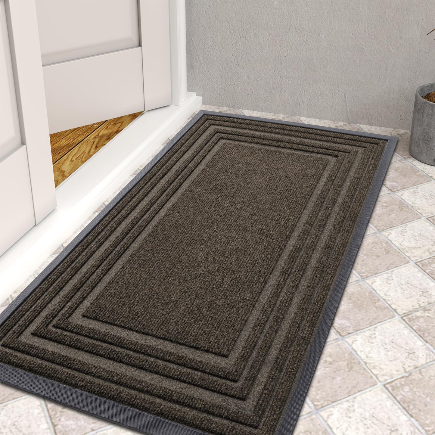 Buganda Front Door Mat Indoor Outdoor Entrance, Non-Slip Natural Rubber Doormats, Easy Clean, Low Profile, Dirt Trapper Entryway Floor Mats for Outside, Garages and Patios, 29.5x17, Brown