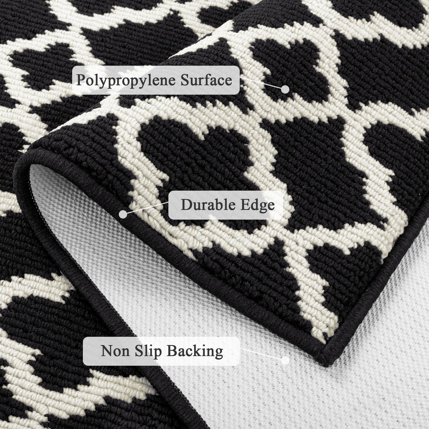 U'Artlines Washable Hallway Runner Rug 2x6', Non-Slip Basketweave Modern Geometric Kitchen Runner, Low Profile Entryway Rug for Indoor, Laundry Room & Bathroom Black and White