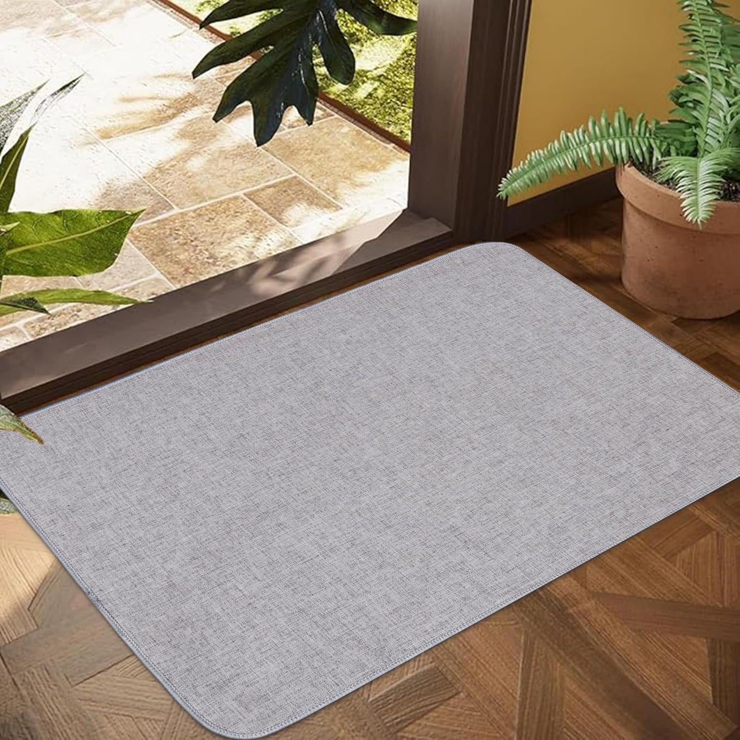 LYGLIGH 1/10 Inch Ultra Thin Indoor Door Mat, Long-Lasting & Maximum Non-Slip Rubber Backing, Washable & Stain-Resistant Entryway Mats with Powerful Dirt Trapper for Various Entrance, 29''X17'', Gray