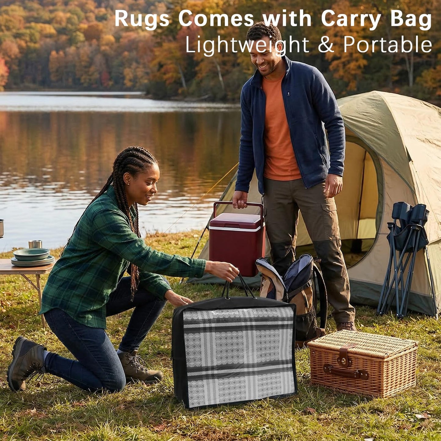 KANAGAWA Outdoor Rug Waterproof, 8x10 ft Reversible Plastic Straw Braid Rug Outdoor Carpet RV Mat for Patio, Porch, Picnic, Balcony, Deck, Backyard, Grey & White