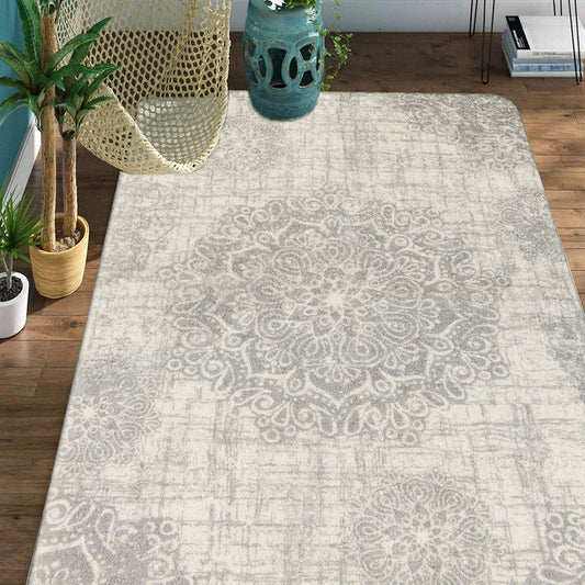 Lahome Vintage Medallion 4x6 Rug - Washable Soft Rug for Bedroom Non Slip Living Room Carpet Distressed Ultra-Thin Area Gray Accent, Throw Floor Carpets for Entryway Office Bedrooms