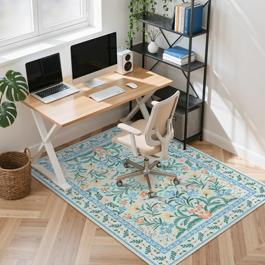 Anidaroel 48"x60" Office Chair Mat for Hardwood Floor/Tile, Anti-Slip Floral Floor Mat for Office Chair, Tea Green Desk Chair Mats for Hardwood, Low Pile Floor Protector for Rolling Chairs