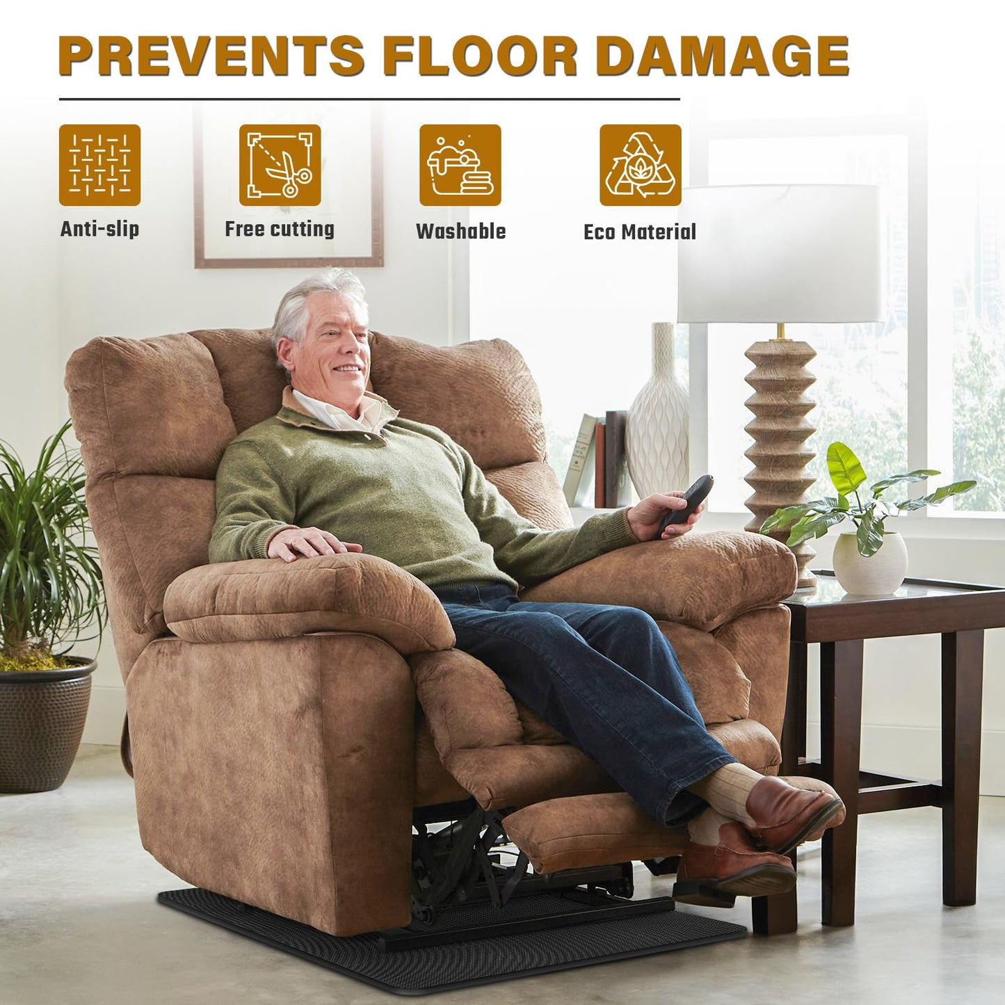 Recliner Pads for Hardwood Floors, 30" x 30" Non Slip Furniture Gripper Pad, Rubber Under Recliner Mat for Swivel Chairs, Sofas and Living Room Furniture, 1 Pack, Black