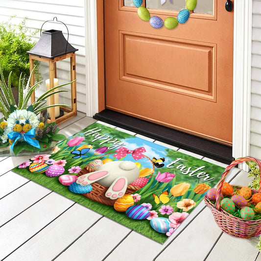 ARKUKT Happy Easter Decorative Door Mat Bunny Eggs Welcome Doormat for Indoor Outdoor, Spring Floor Mat Entry Rug Non-Slip Washable for Porch Front Door Entrance 17x29 Inch