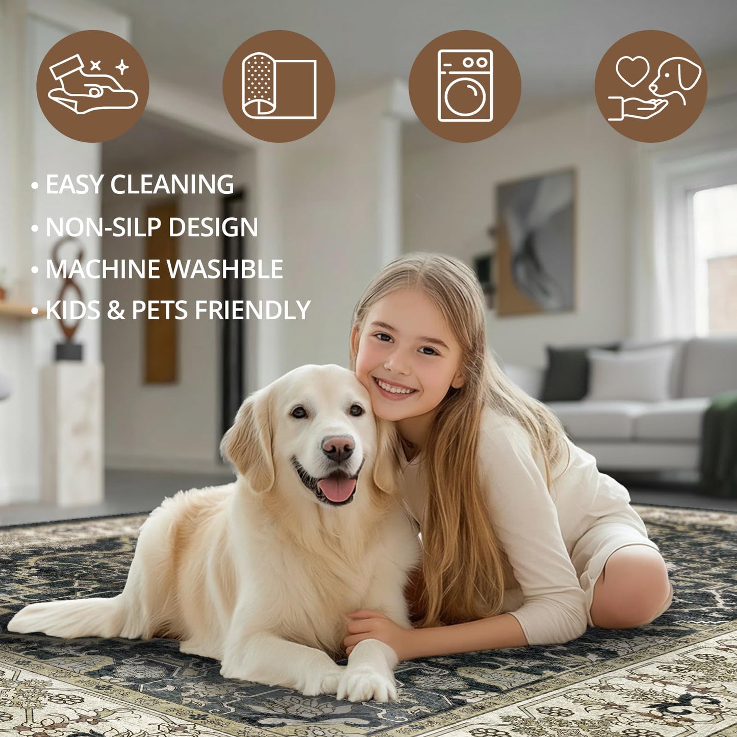 EiniHliw 2x6 Washable Kitchen Runner Rug, Non Slip Vintage Runner Rugs for Hallway, Ultra-Thin Low Pile Distressed Kitchen Rugs Non Skid, Machine Washable Laundry Entryway Indoor Carpet,Black