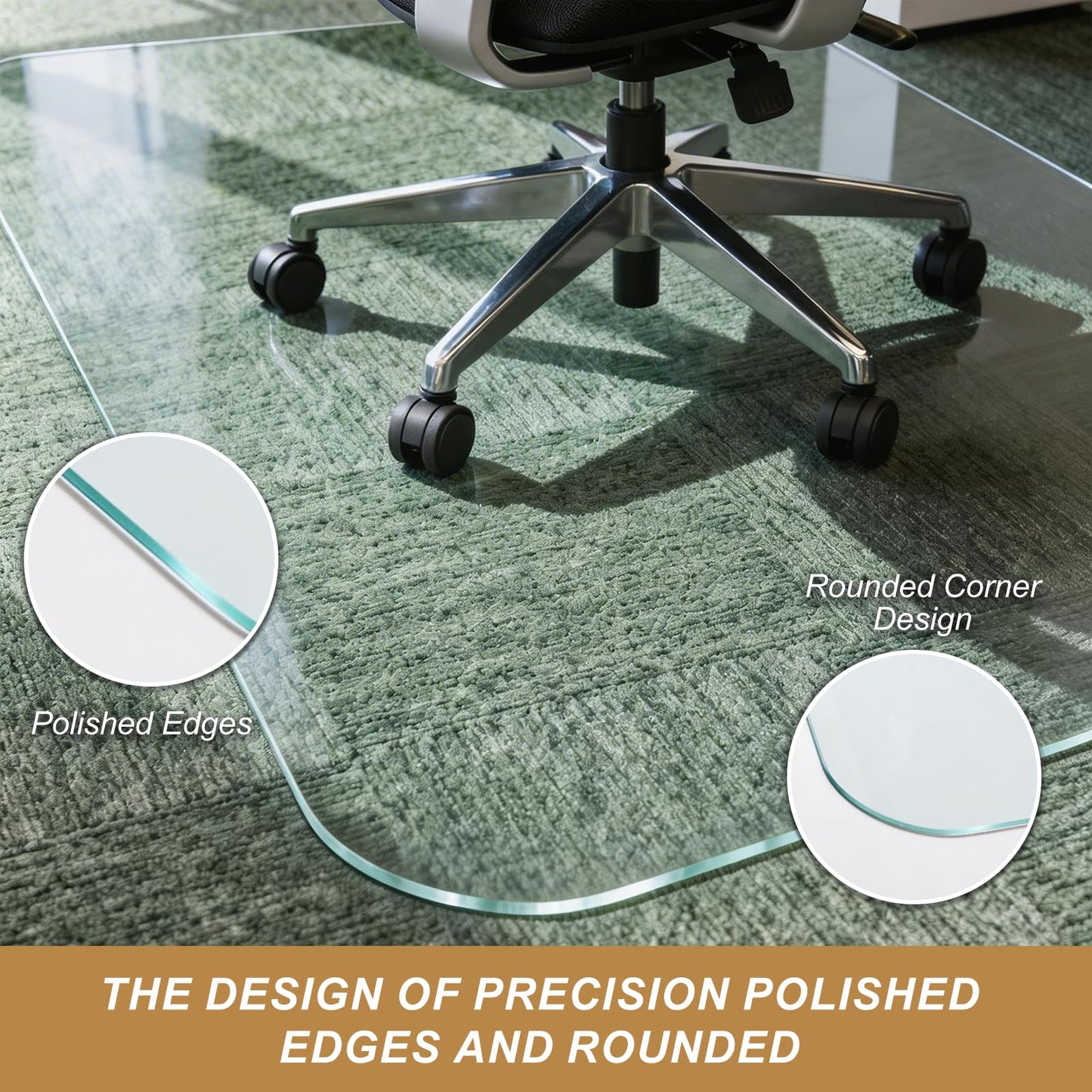 Vicwe Glass Chair Mat for Carpet,32"x54" Tempered Glass Office Chair Mat,1/5" Thick Glass Chair Mat with Rounded and Polished Edges,Smooth Glide for Carpet & Hardwood Floor Protection