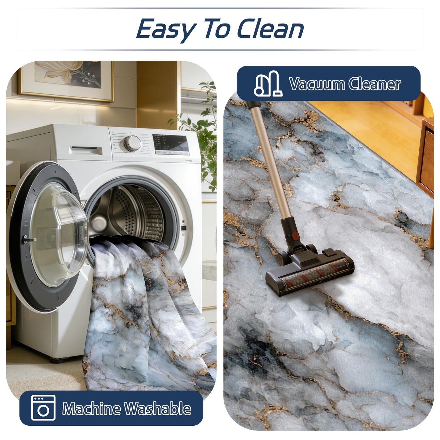 Aquailis Marble Rugs for Living Room - 2x3 Rug, Blue White Gold Marble Area Rug, Modern Abstract Washable Non Slip Soft Rugs, Luxury Agate Carpet, Contemporary Home Decor, Modern Gifts for Women