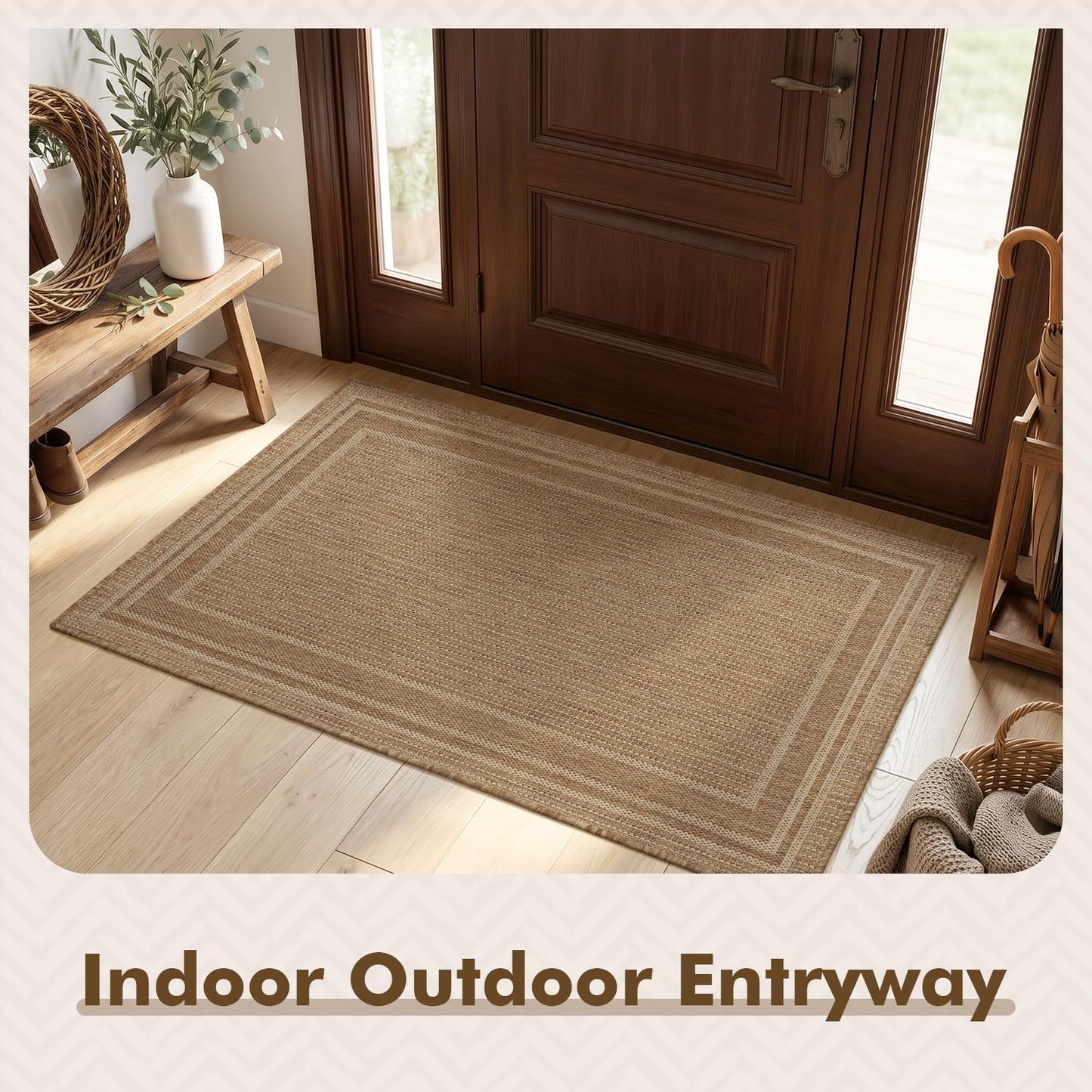 MontVoo-3x5 Outdoor Rug Porch Entryway Rug-Polypropylene Indoor Outdoor Rugs for Entryway Kitchen Balcony Patio, Textured Weave, Durable, Fade-Resistant, Non-Shedding, Modern Neutral Brown