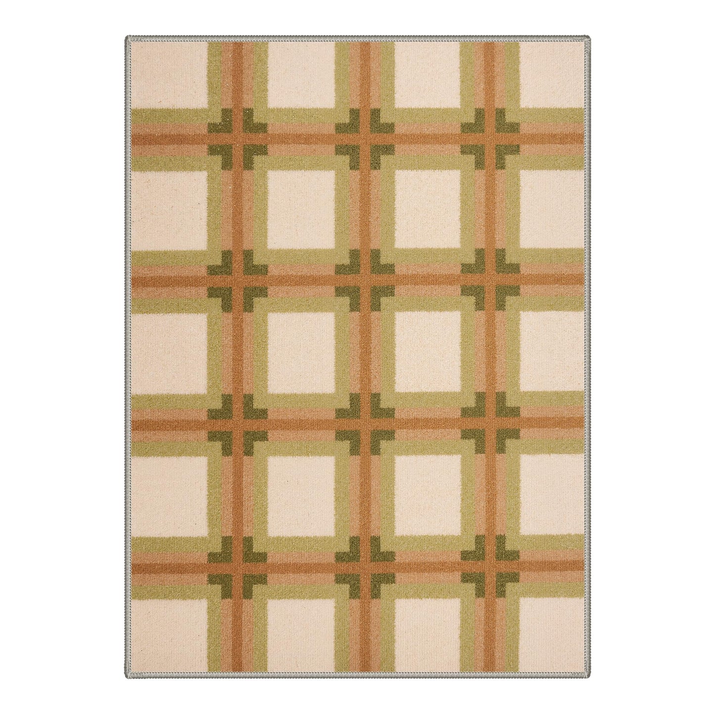 Bavni 5X7 Area Rugs, Minimalist Geometric Grid Low Pile Non Slip Machine Washable Stain Resistant Indoor Rug for Living Room Bedroom Dining Room Home Office, Olive Caramel