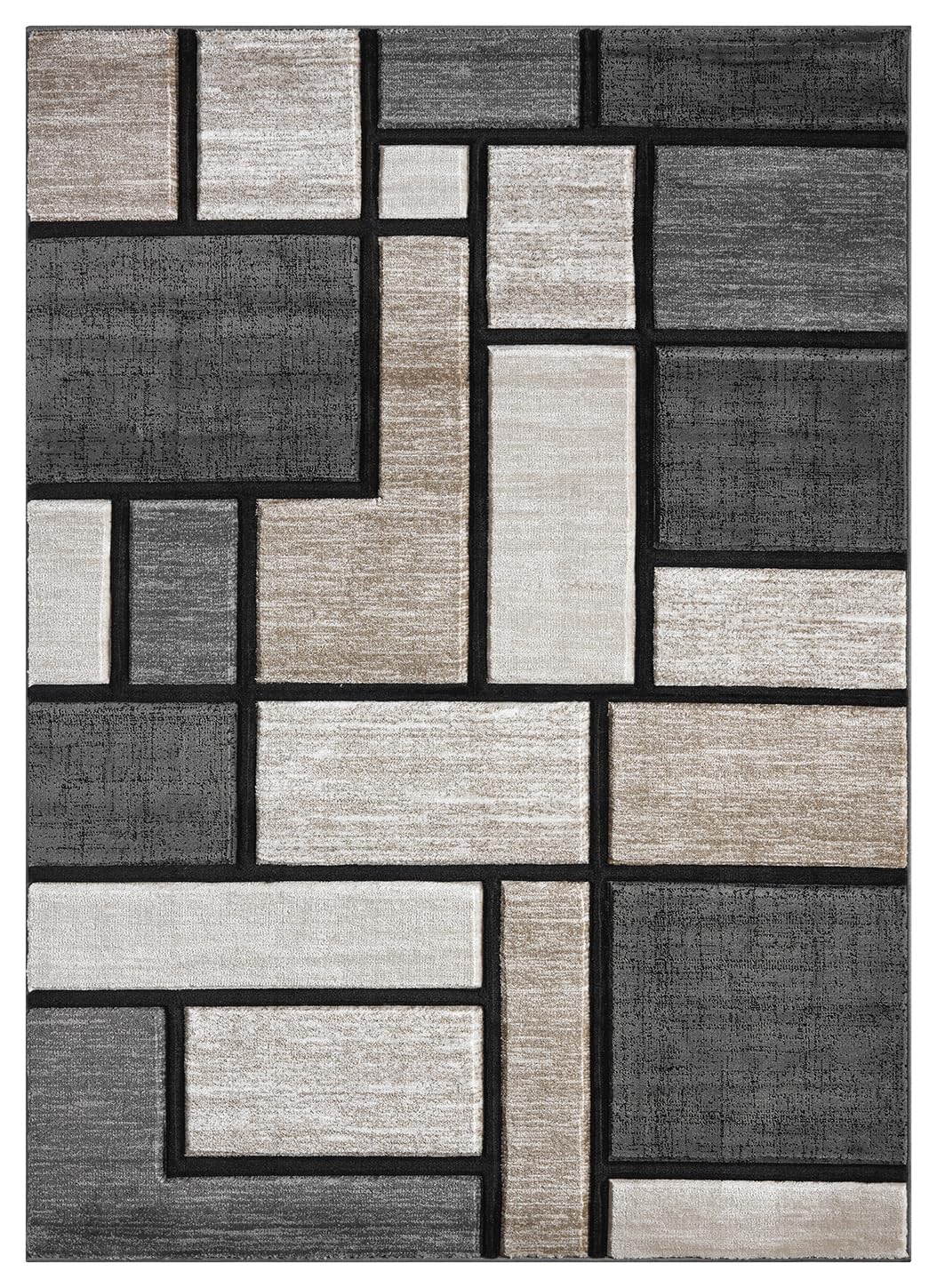 HADBA Modern 5x7 Sand Geometry Living Room Rug - Area Rugs for Living Room Dining & Bedroom - Hand Carved Runner Carpet - Durable Polyester - Non-Fade Stain-Resistant - Turkish Made