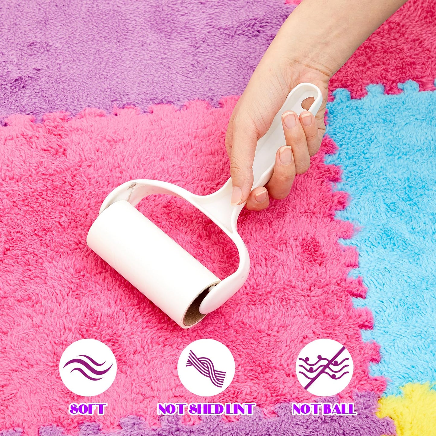 Tinideya 36 Pcs Plush Interlocking Carpet Tiles, 12 x 12 x 0.4 Inch EVA Foam Puzzle Mat Squares, Soft Washable Anti Slip Floor Mat for Bedroom, Nursery, Playroom, Living Room, Macaron Colors