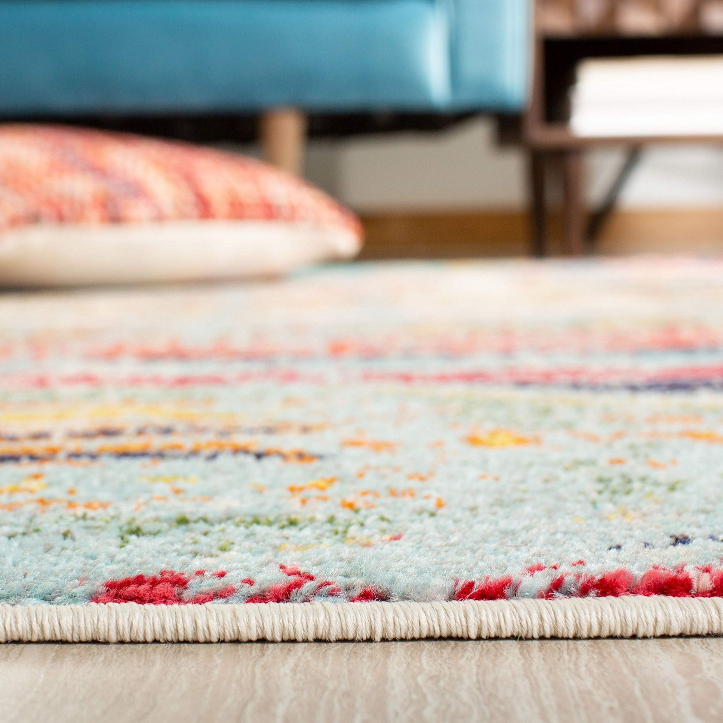 SAFAVIEH Madison Collection Area Rug - 10' x 14', Blue & Orange, Boho Chic Tribal Distressed Design, Non-Shedding & Easy Care, Ideal for High Traffic Areas in Living Room, Bedroom (MAD422F)