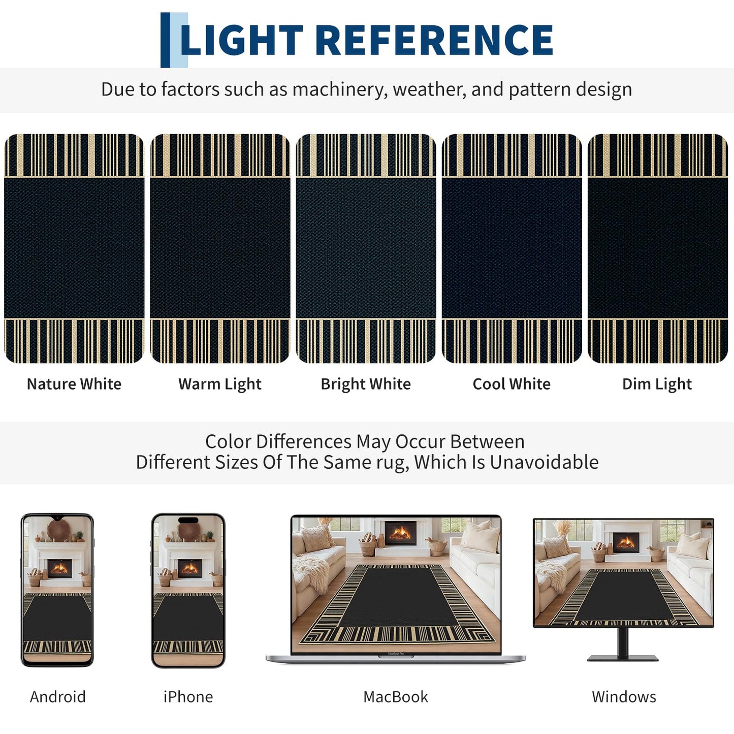 GarveeHome Striped Border Outdoor Rug 5x7 Area Rugs, Washable Rugs for Living Room Non Slip, Farmhouse Neutral Patio Carpet for Backyard Dining Room Balcony,Black