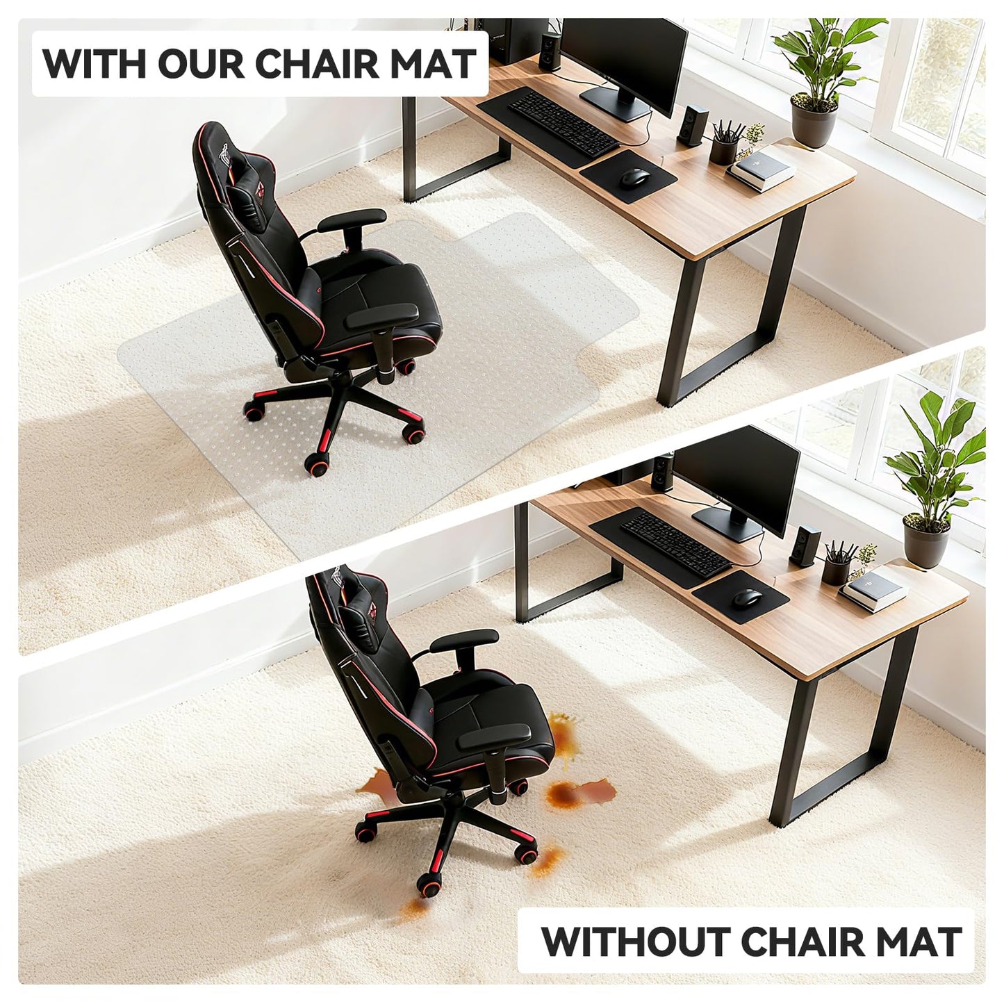 IMEASON Office Chair Mat for Carpet with Lip, Flat Shipping Heavy Duty Hard Clear Chair Mats, Under Desk Protector Floor Mat, Smooth Glide Plastic Rolling Computer ChairMat (32x48 Inch)