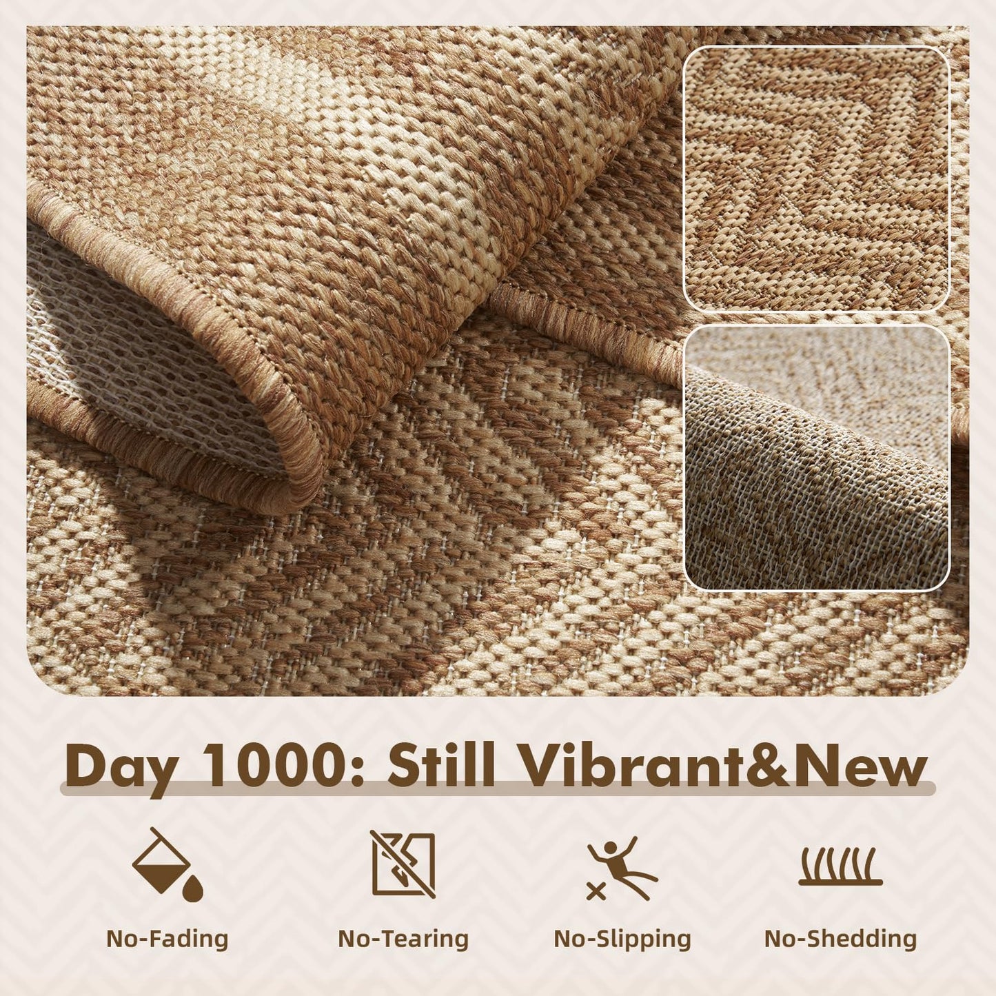 MontVoo-Outdoor Rug-Patio Rug 5x7 Polypropylene Indoor Outdoor Rugs Outdoor Carpet for Patio Deck Balcony Porch, Textured Weave, Durable for High Traffic, Fade-Resistant, Boho Farmhouse Neutral Brown