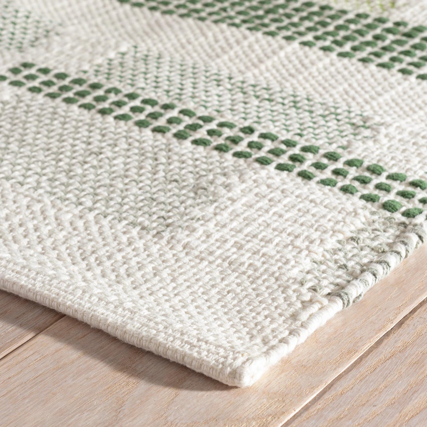 Dash and Albert Tread Lightly Green Handwoven Cotton Rug, 2 X 3 Feet, Green/White Stripe Pattern - Premium Luxury Hotel Quality Soft Breathable Hypoallergenic Machine Washable Easy Care All Season