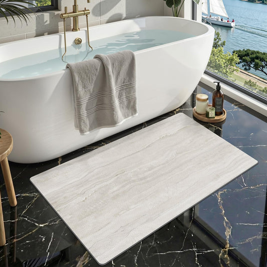 LUMI Ultra Thin Bath Mat, Super Absorbent Quick Dry Bathroom Rugs, Non-Slip Bathroom Mats, Marble Bathmats Fit Under Door, Bathtub, Sink, Shower Room, 24"x36", Light Grey