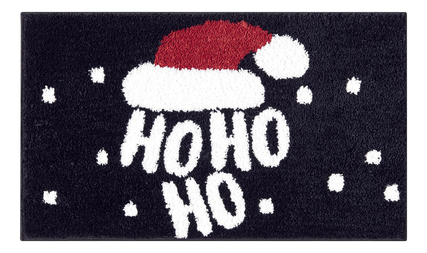Ho Ho Ho Christmas Holiday Bath mat Washable Non Slip, 20’’W x 32’’L Santa Claus Festive Christmas Hat Bathroom Rugs Decor, Absorbent Shaggy Microfiber Xmas Winter Snow Bath Rug Shower Floor Mat