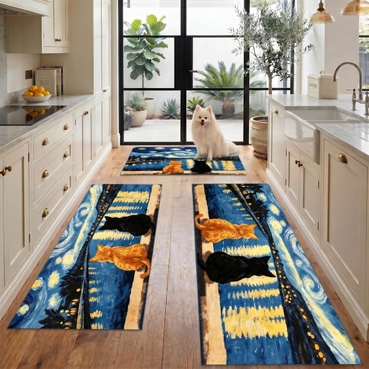 Kitchen Mats for Floor3PCS,Waterproof Non-Skid Oil-Proof &Washable Floarl Rugs Flamingo,Home Decor,Vintage Spring Animal Rug Comfort Standing Mat for Laundry, Desk, Bar, Office17“x32”+17“x47”+17“x60”