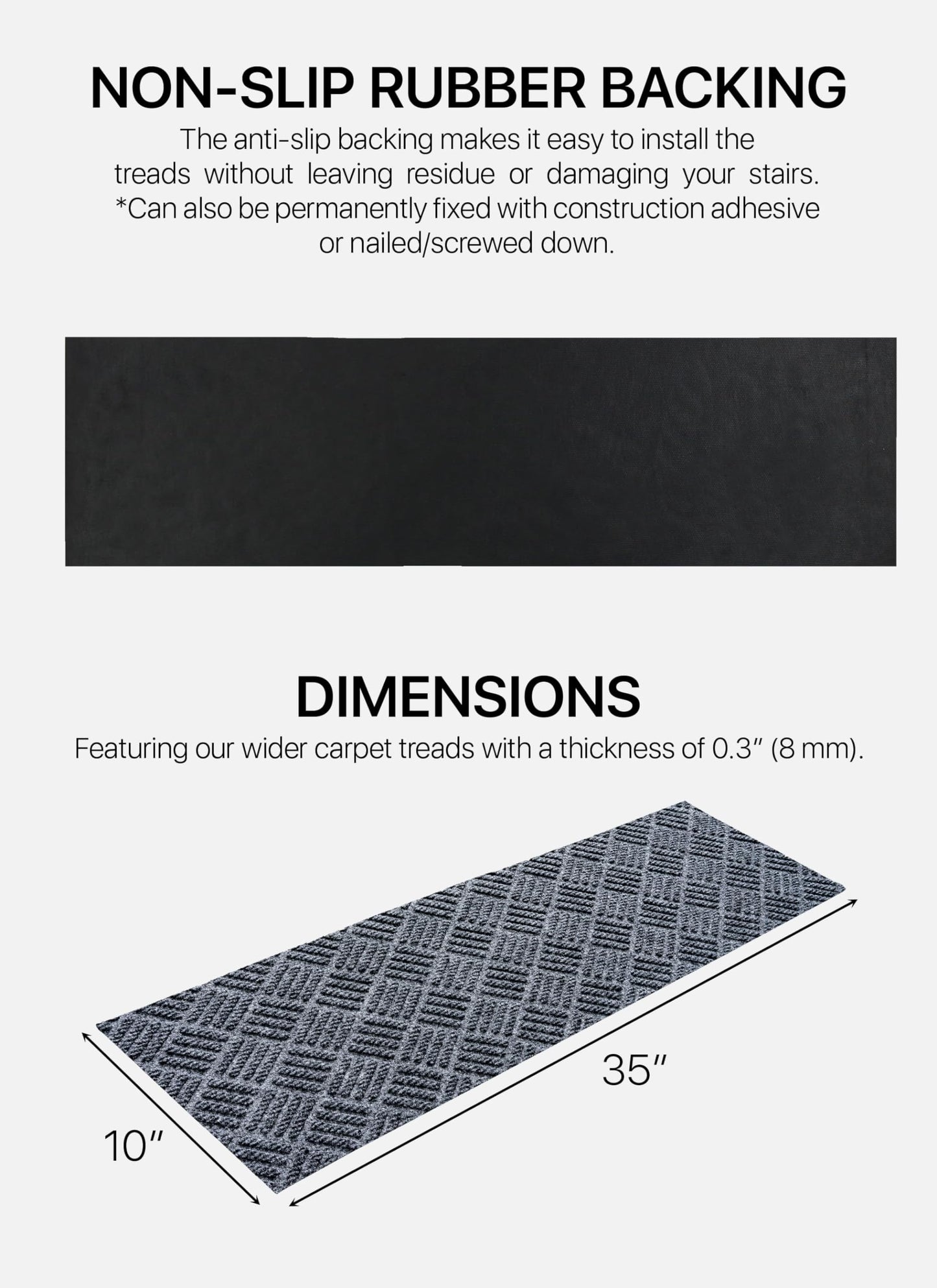FINEHOUS Outdoor Stair Treads Non-Slip 35”x10” (6-Pack) – Carpet Treads with Rubber Backing Diamond Grey