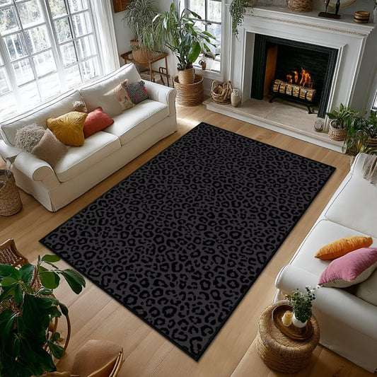 Leopard Area Rug 4x6,Cheetah Print Area Carpets for Living Room,Animal Print Hide,Ultra-Thin Washable Throw Floor Rugs Indoor Black Grey Non Slip Accent Floor Mats for Bedroom,Dining Room,Laundry Room