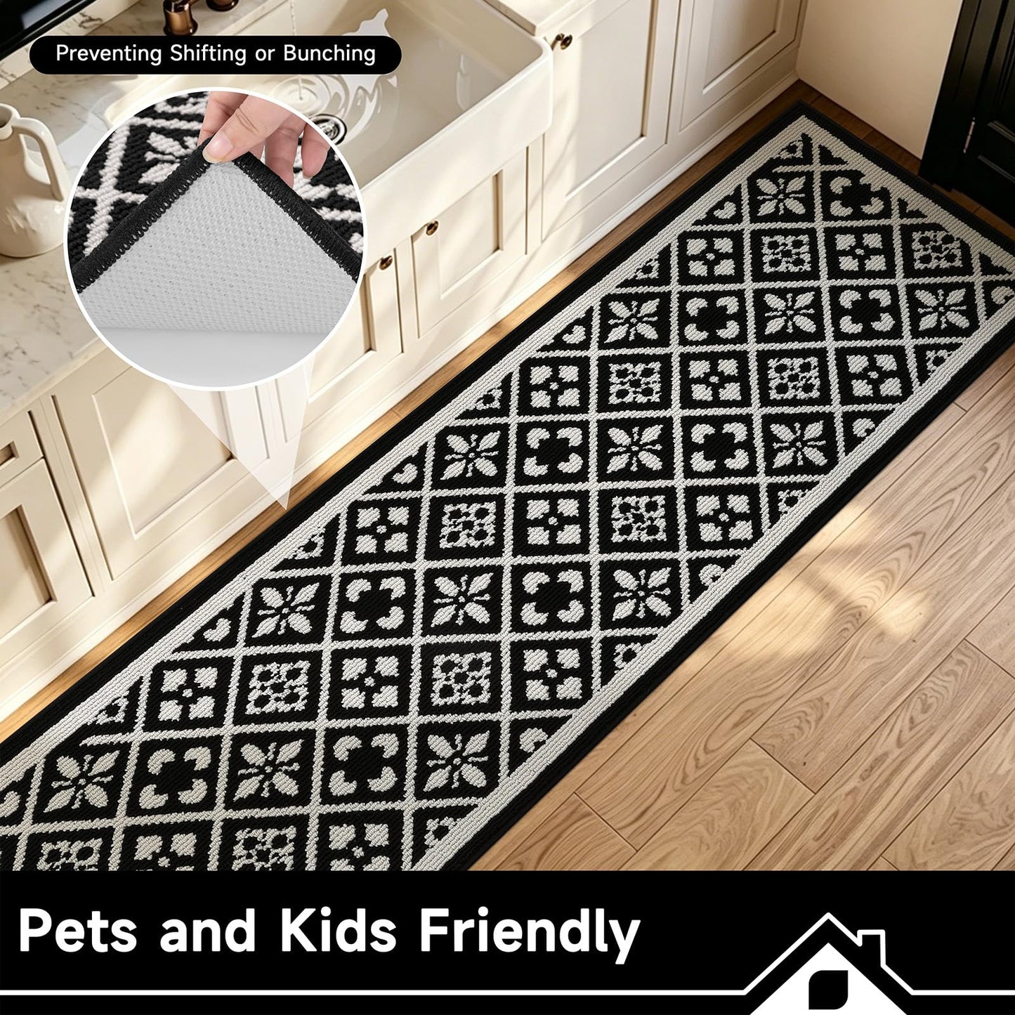 Ileading Runner Rugs for Hallways 2.6x10ft Heavy-Duty Durable Entryway Floor Mat with Non Slip Rubber Backing for Busy Traffic Extended Indoor Doormat Machine Washable Kitchen Throw Rug(Black)
