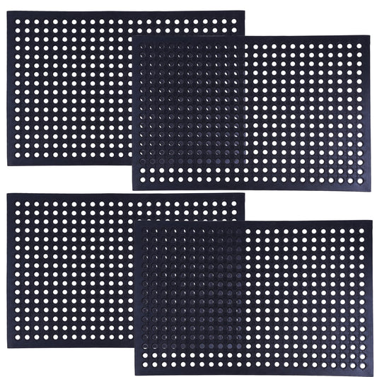 OrangeStar Anti-Fatigue 4-Pack Rubber Floor Mat, 24”x36” Restaurant Kitchen Commercial Drainage Mats, Non-Slip Door Mat w/Holes for Indoor Outdoor Bar Pool, Black