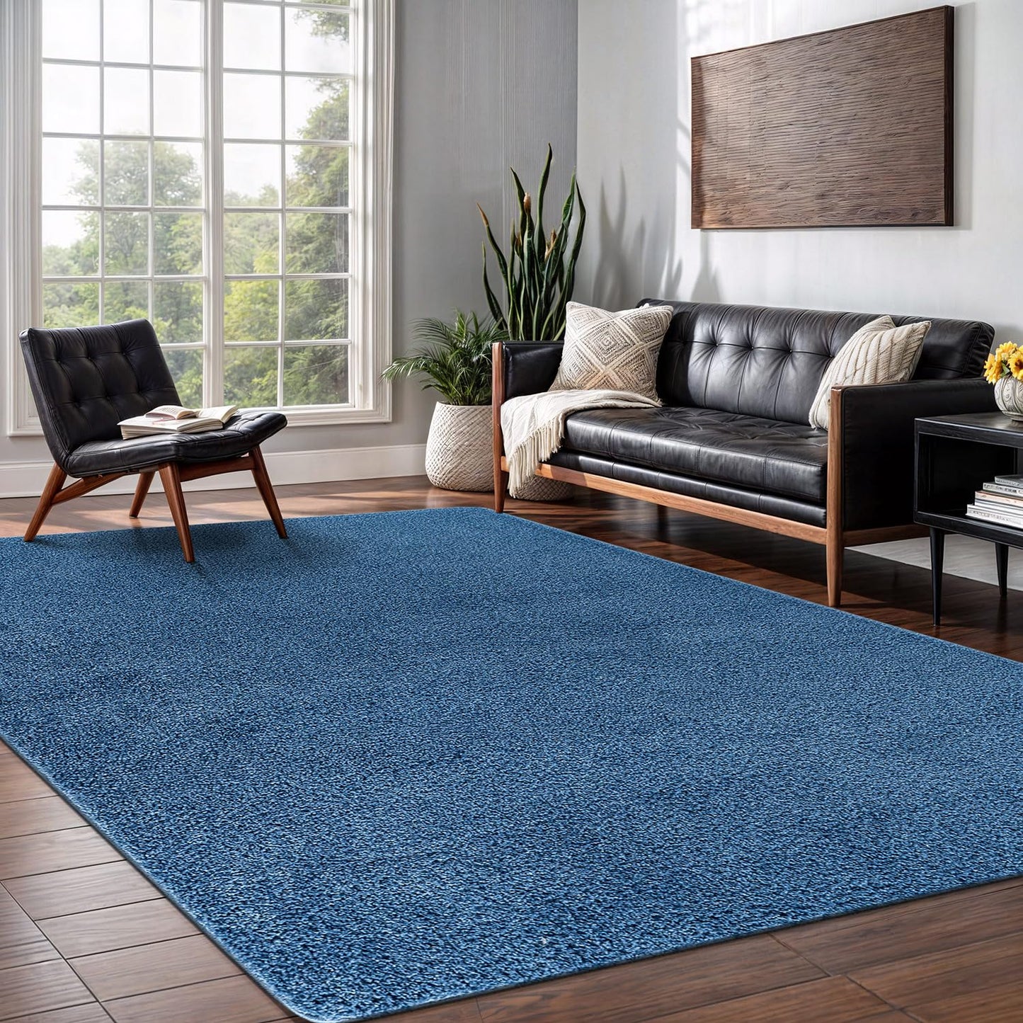 Area Rug 4x6 Blue Washable Indoor Rug Solid Non Slip Easy to Clean Non Shedding Indoor for Living Room Bedroom Kitchen Dining Room or Hallway (4 X 6 Blue)