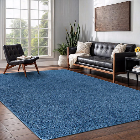 Area Rug 4x6 Blue Washable Indoor Rug Solid Non Slip Easy to Clean Non Shedding Indoor for Living Room Bedroom Kitchen Dining Room or Hallway (4 X 6 Blue)