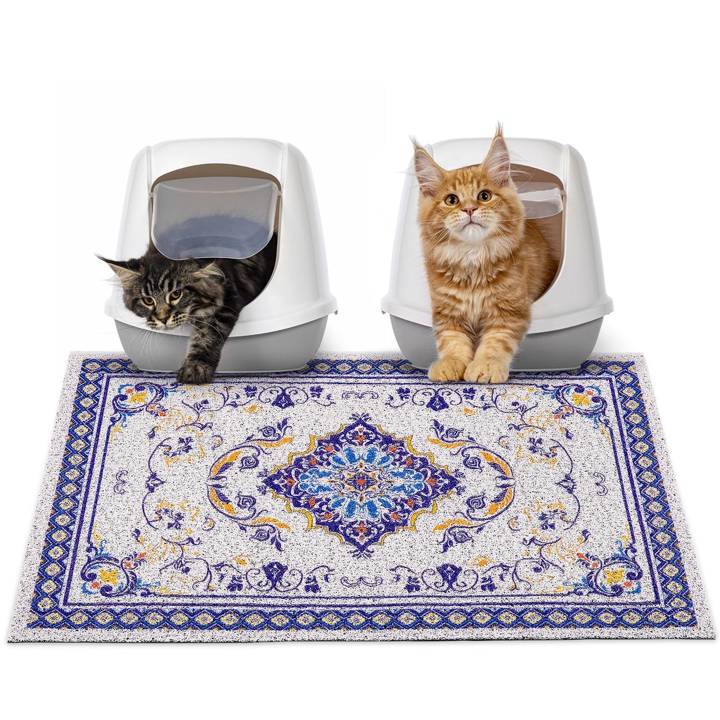 Glittme Cat Litter Mat with Non-Slip Bottom Litter Box Mat 33"X22" Litter Trapping Mat Easy to Clean Washable Cat Food Mat for Kitty,L