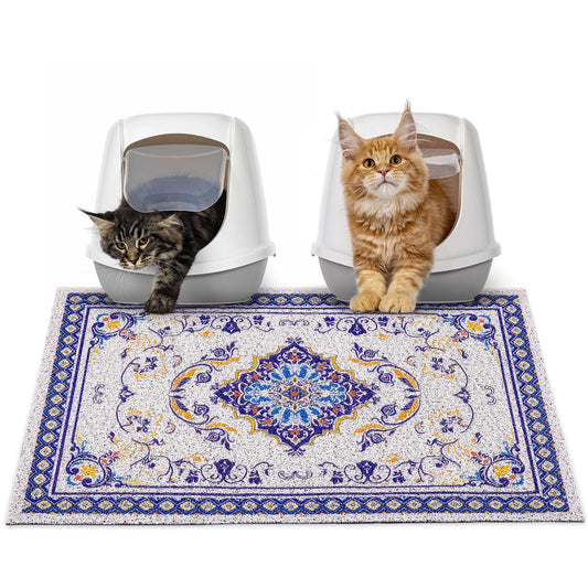 Glittme Cat Litter Mat with Non-Slip Bottom Litter Box Mat 33"X22" Litter Trapping Mat Easy to Clean Washable Cat Food Mat for Kitty,L